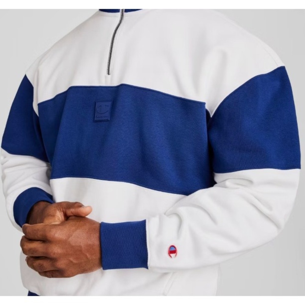 Champion Quarter Zip Pullover Mens XXL White Blue Colorblock NWT